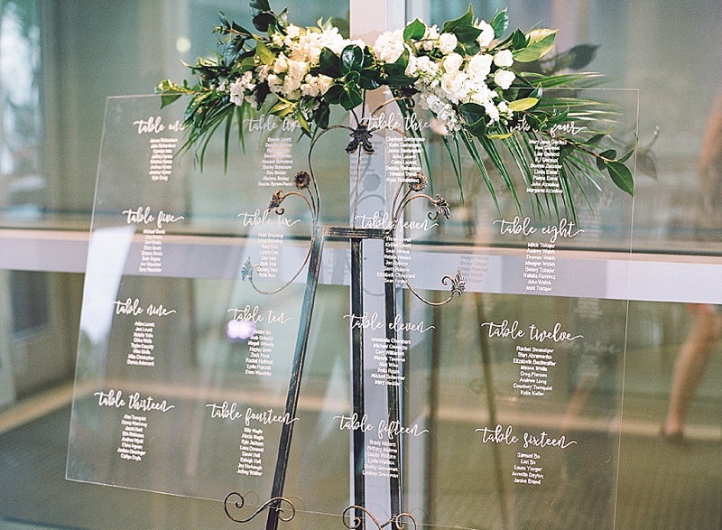 Acrylic seating chart with floral decor