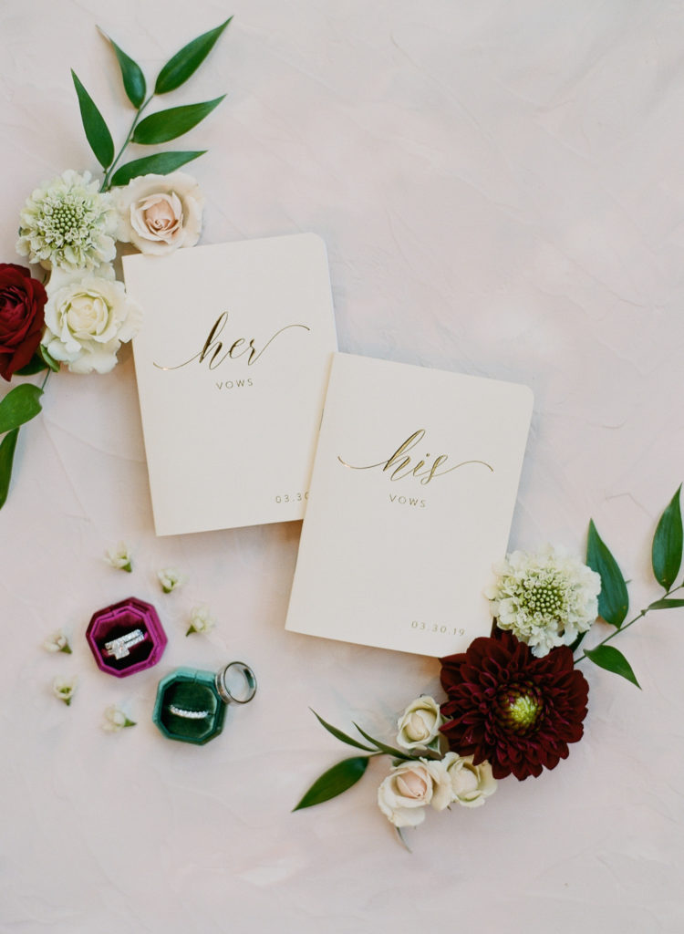 Vow books with Lace Byrd ring boxes || The Ganeys