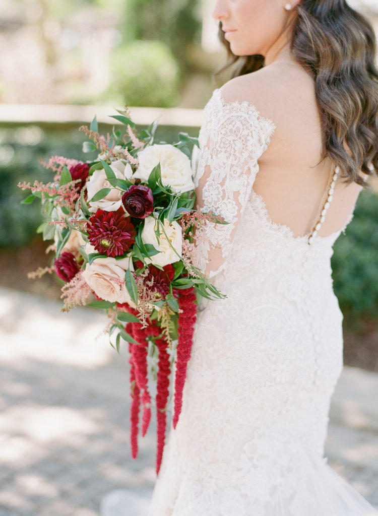 Bella Collina Wedding with Maroon flowers and Pronovias Gown || The Ganeys