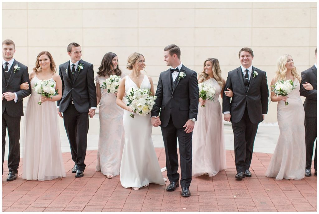 Wedding party in blush and black