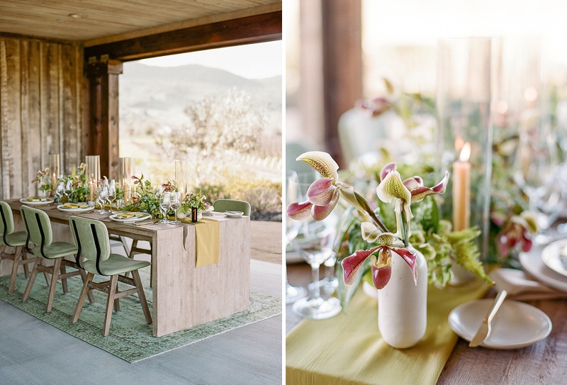 intimate wedding inspiration in Napa with greens and yellow tones