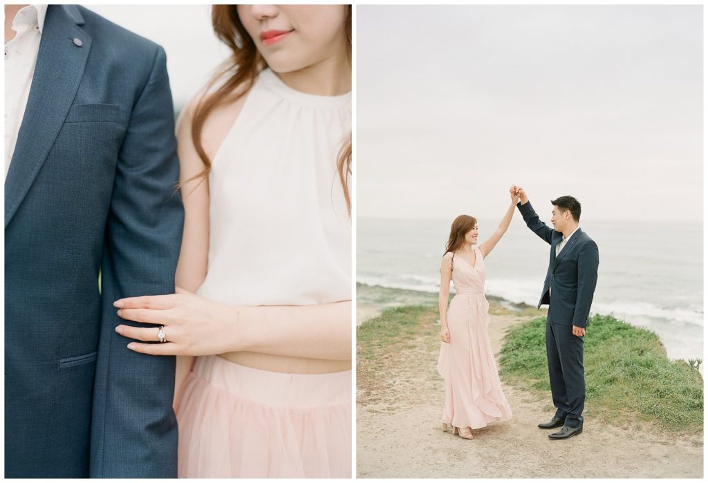 Engagement photos with blush dress 