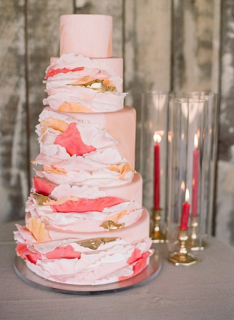 Five tiered wedding cake with ruffle icing || The Ganeys
