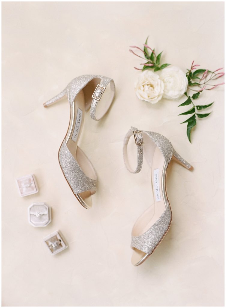 Jimmy Choo wedding shoes with rings in The Mrs. Box || The Ganeys