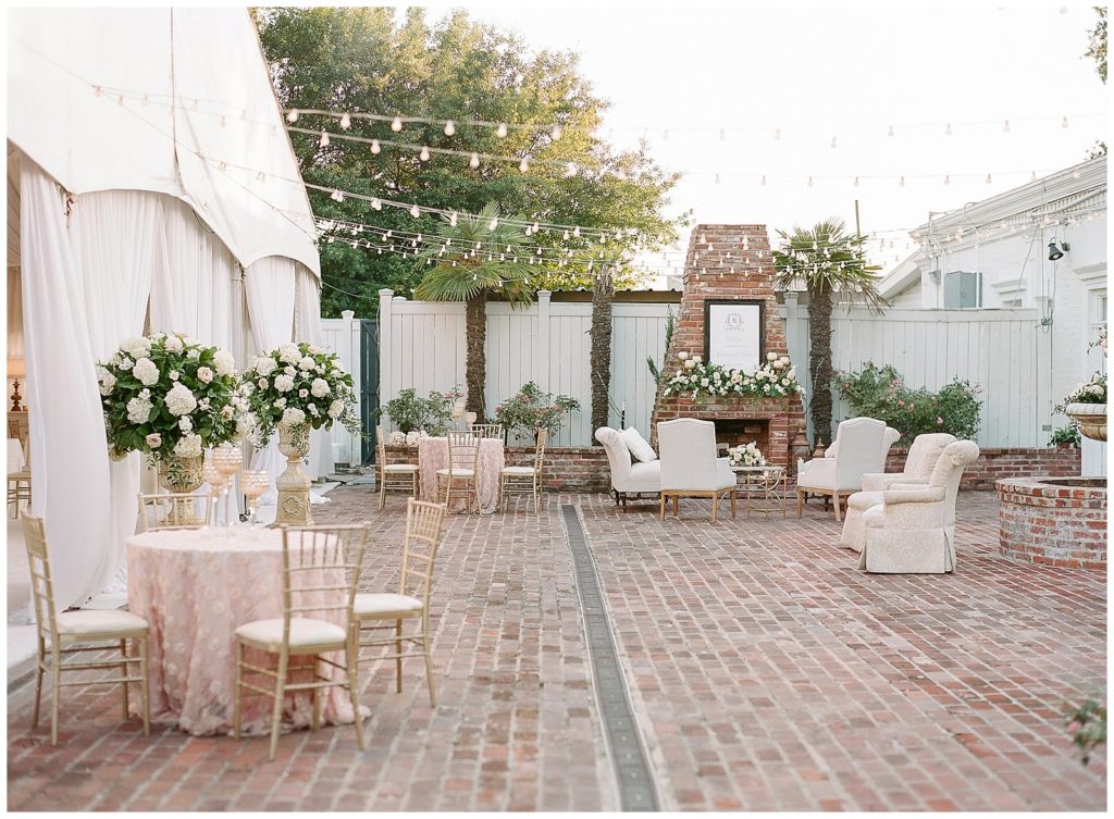 Blush and gold wedding reception at Nottoway Plantation with Angela Marie Events