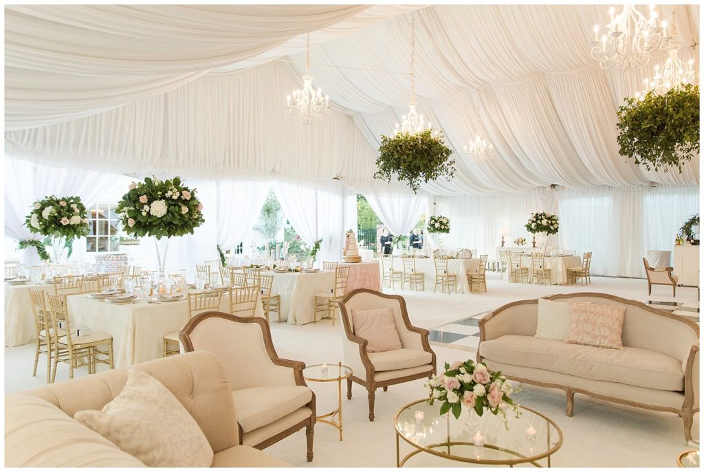 Blush and gold wedding reception at Nottoway Plantation with Angela Marie Events