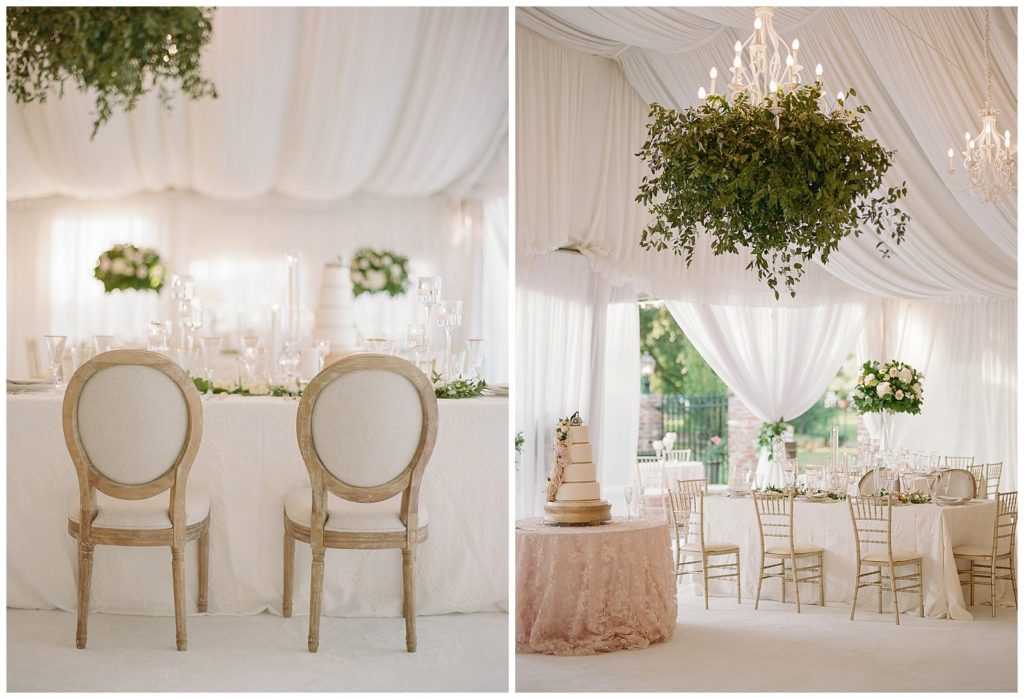 White tent wedding with blush and greenery
