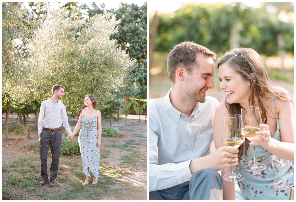 engagement photos with light blue floral dress