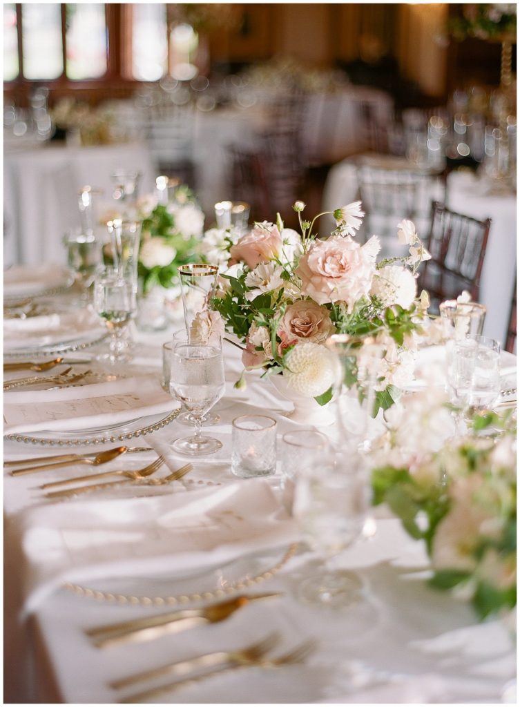 Elegant white and blush wedding reception at Thornewood Castle || The Ganeys