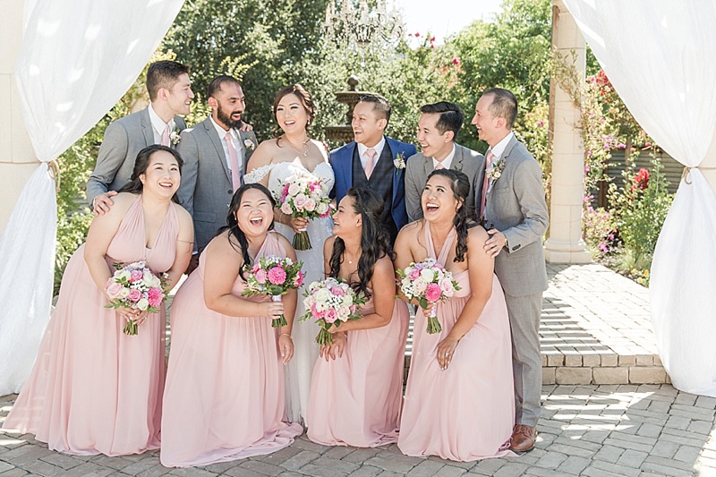 wedding party in blush and gray