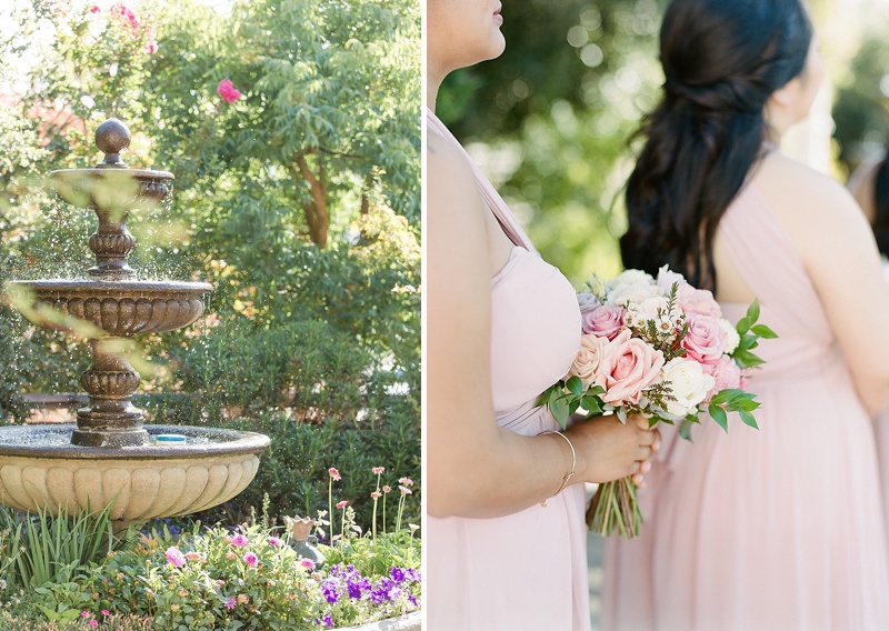 Bridesmaids in blush dresses from Birdy Grey