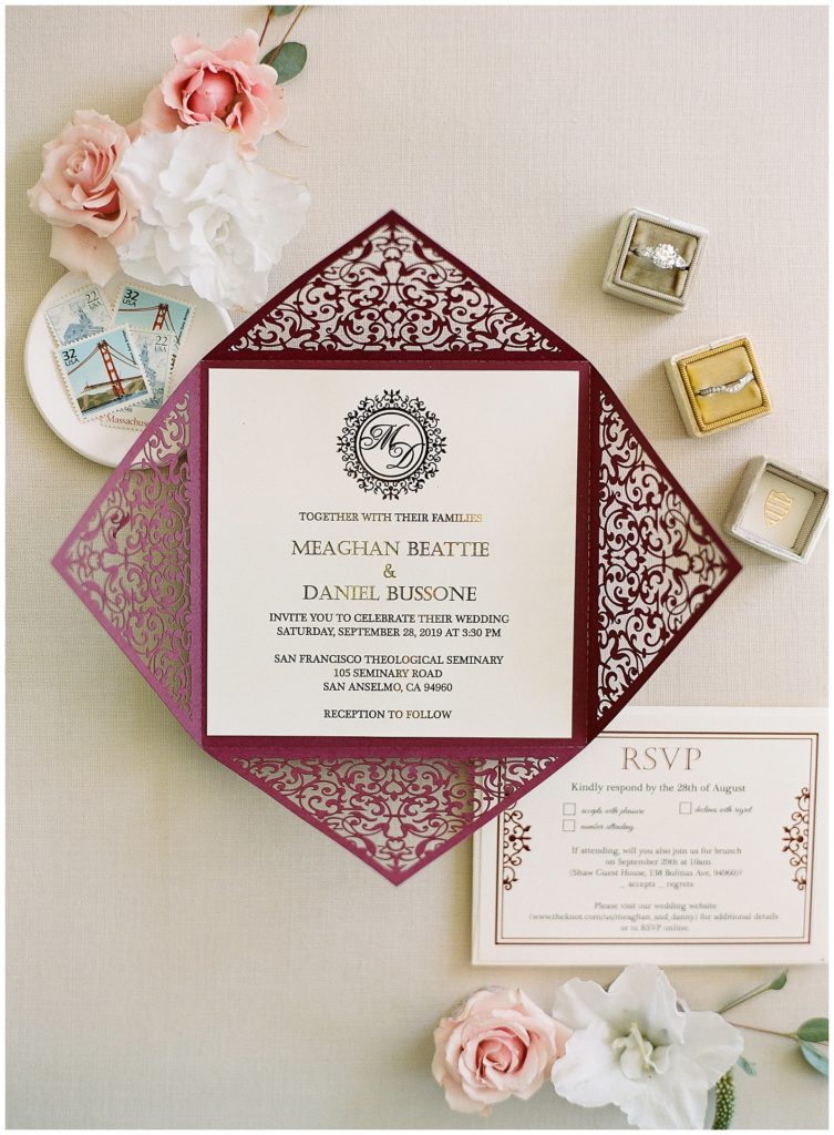 Event Cards Design laser cut wedding invitation with burgundy details || The Ganeys