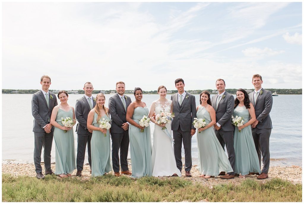 light blue bridesmaids dresses with gray groomsmen suits