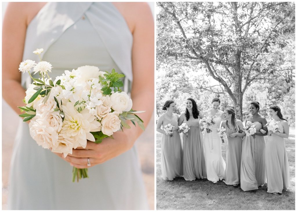 white bouquet for bridesmaids