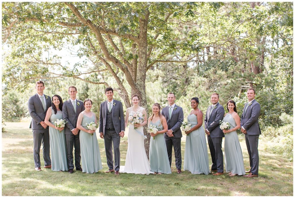 wedding party in seafoam and gray