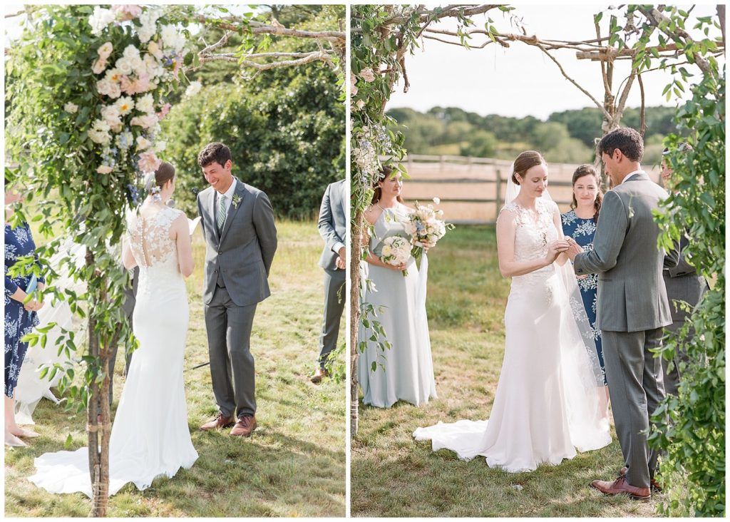 ring ceremony during backyard wedding