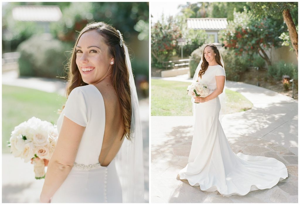 Bride in Rita Vinieris wedding dress at Estancia La Jolla || The Ganeys
