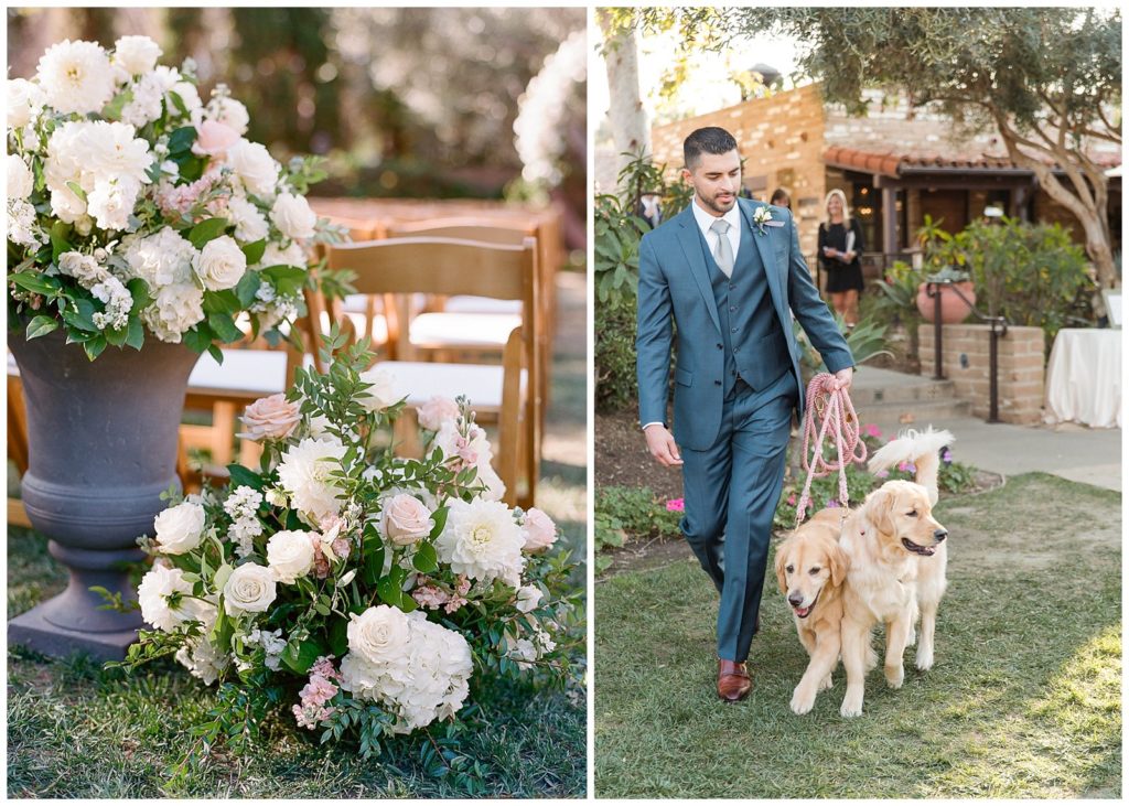 Wedding ceremony with flower dogs