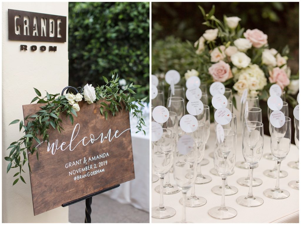 seating chart on champagne flutes