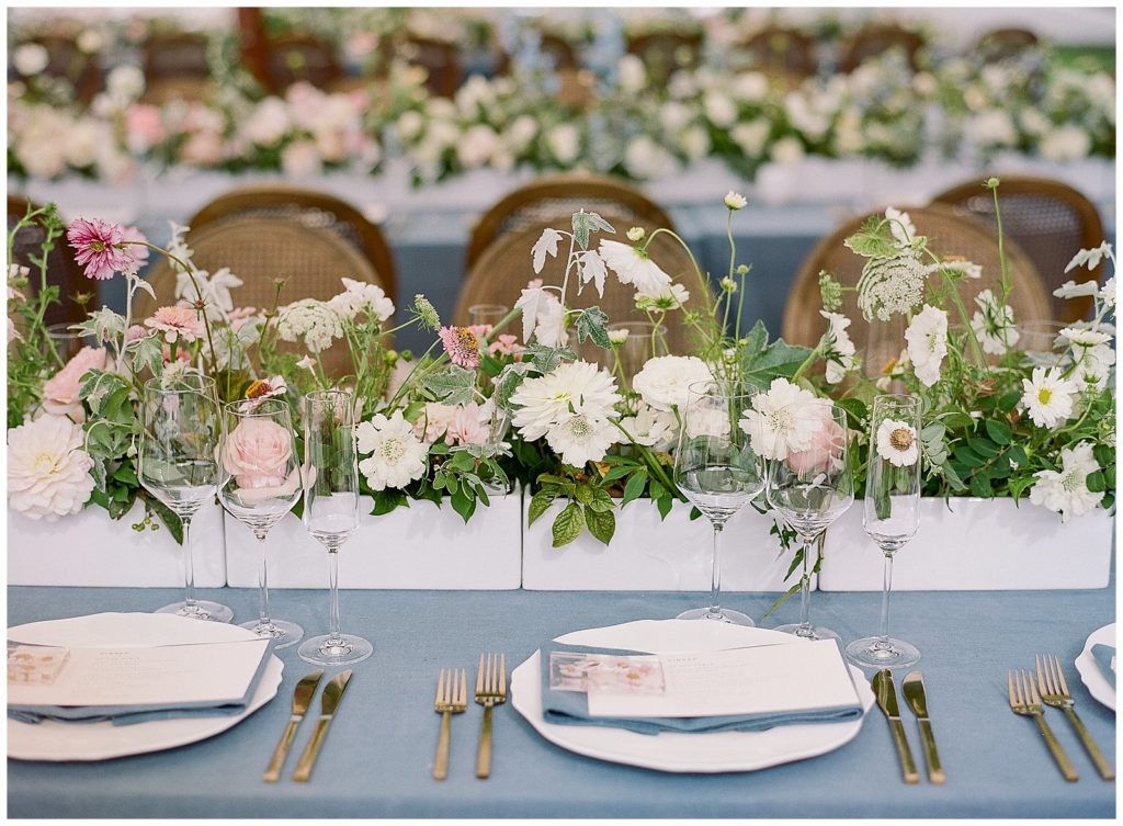Luxury wedding with extended centerpieces by Gather Design Company