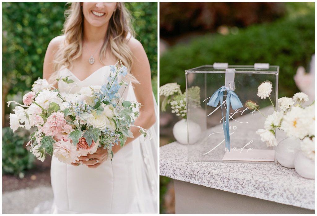 Blush and blue bouquet by Gather Design Company 