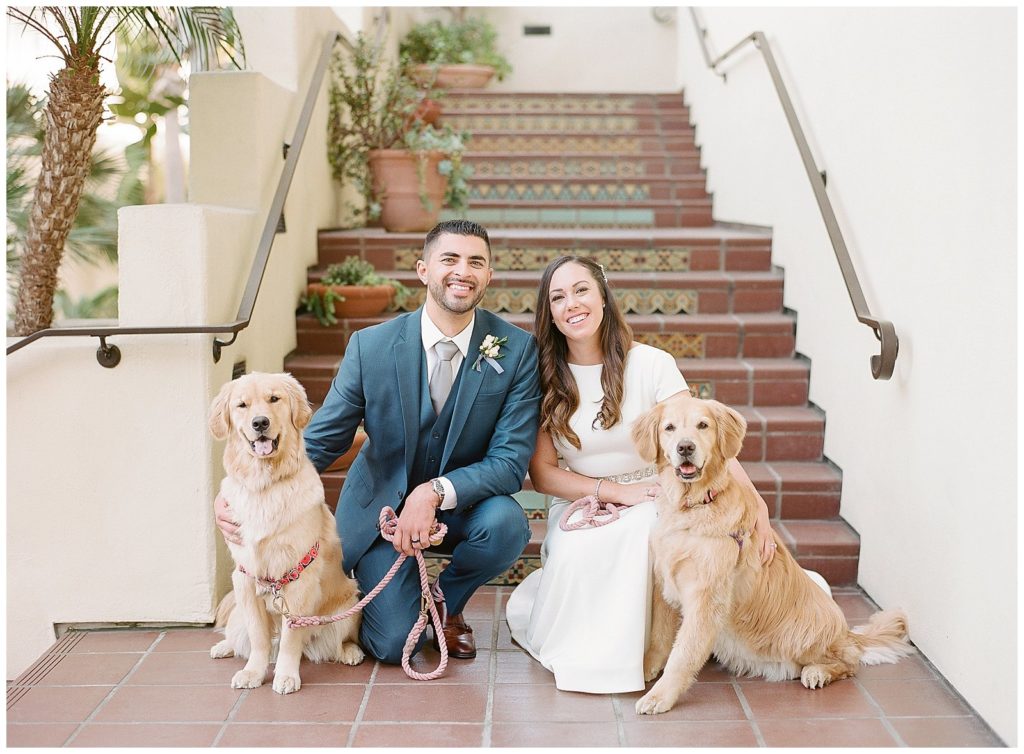Estancia La Jolla wedding with golden retrievers