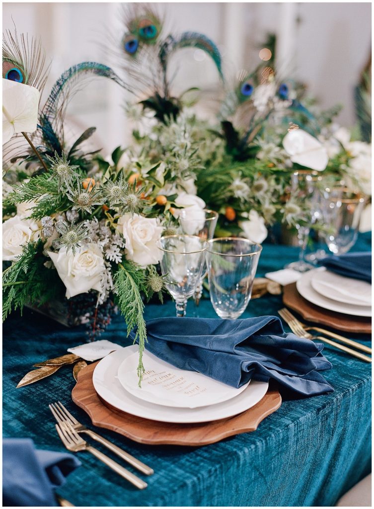 Blue wedding reception with Sarah Garden Design