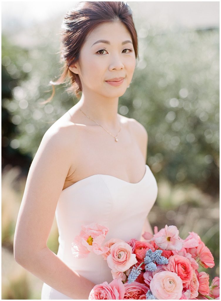 Bridal portrait of bride at Solage Calistoga with bouquet by Gather Design Company
