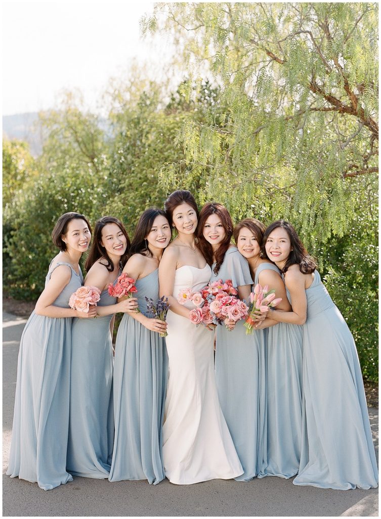 bridesmaids in light blue dresses