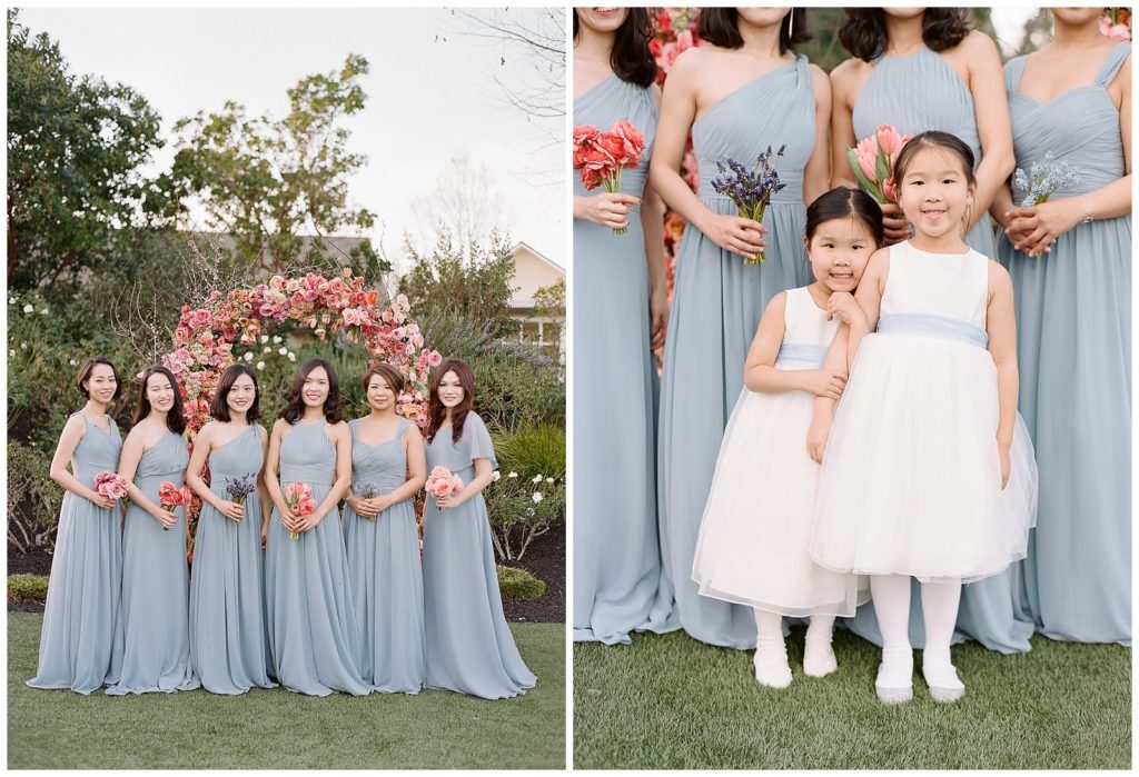 Bridesmaids in light blue Azazie dresses
