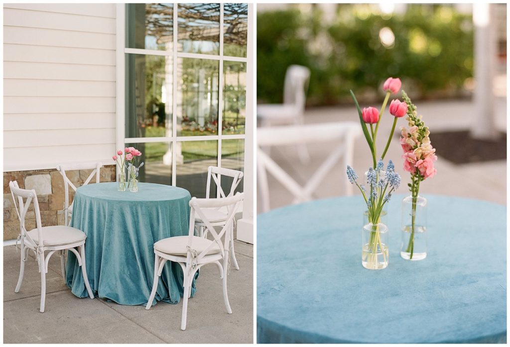 cocktail tables with blue accents
