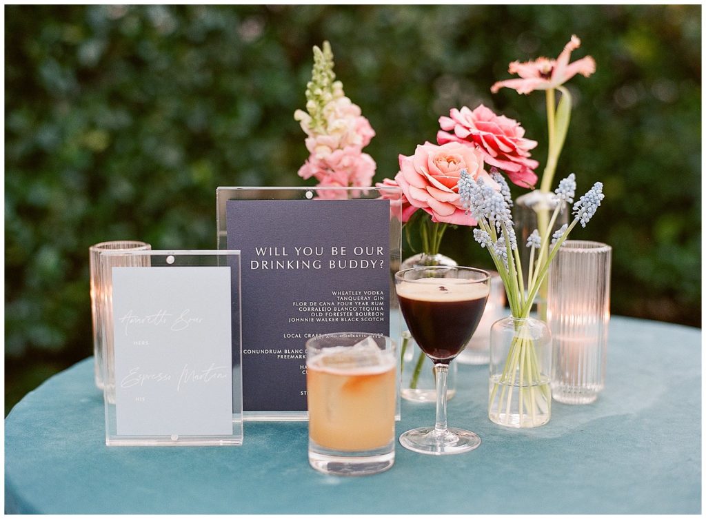 Bar menu and custom cocktail for Solage wedding