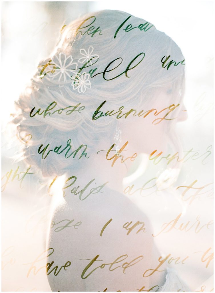 Double exposure with bride and calligraphy on a Contax 645