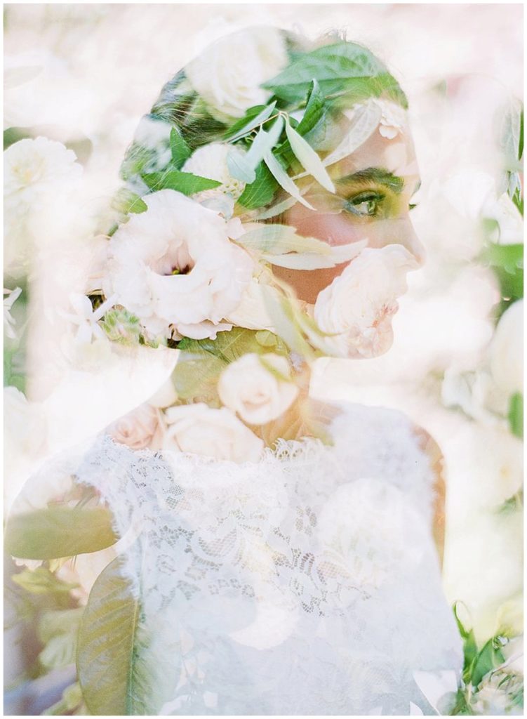 Double exposure with florals from wedding at elliston vineyards