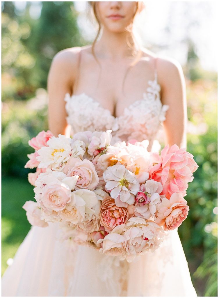 Pink floral bouquet with no greenery by Gather Design Company