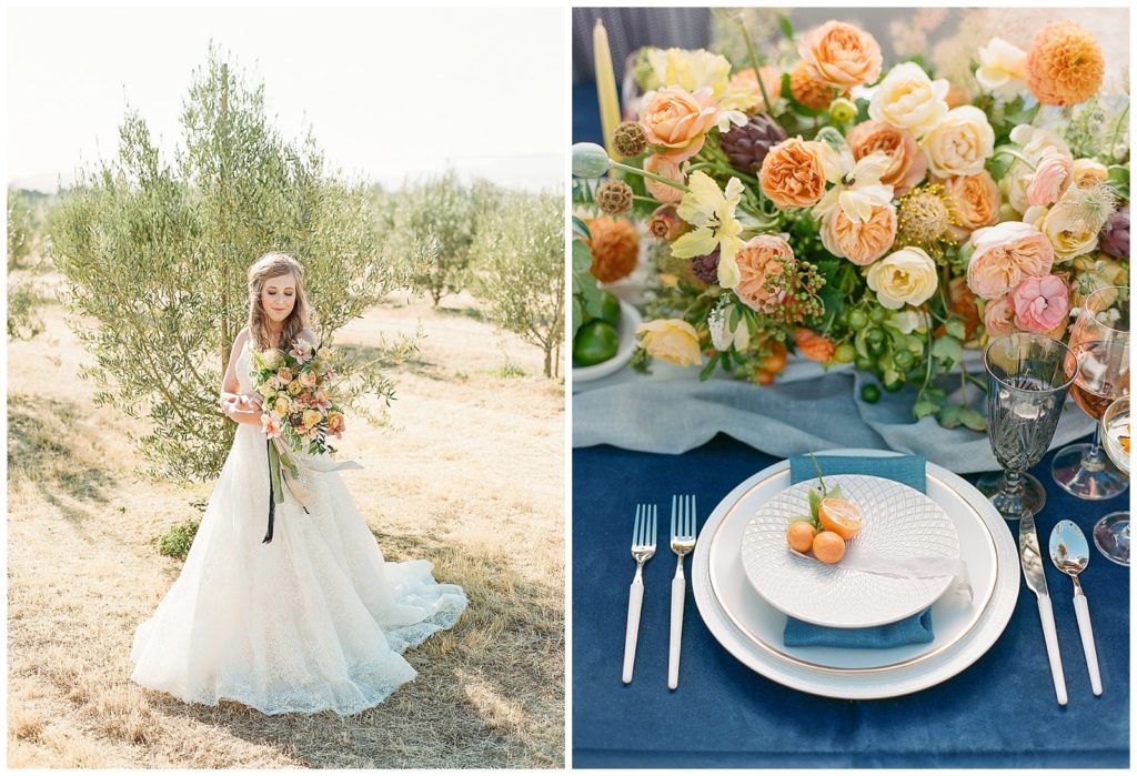 Citrus inspired wedding reception with pops of yellow and blue