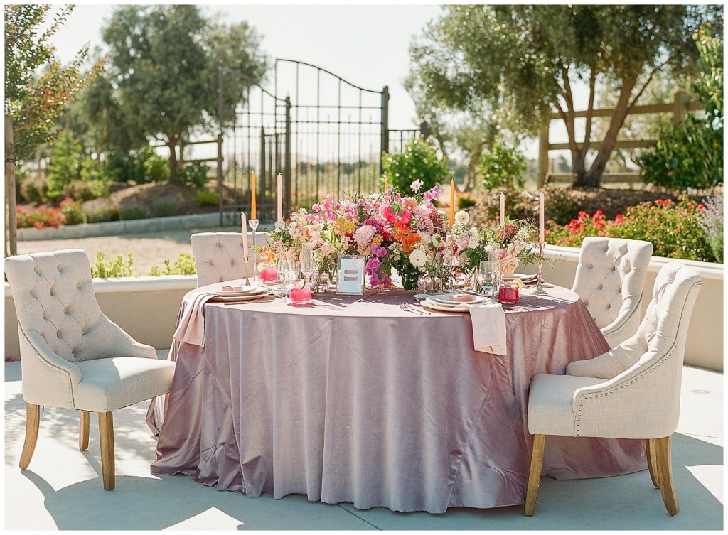 Pink velvet wedding design with Pleasanton Rentals