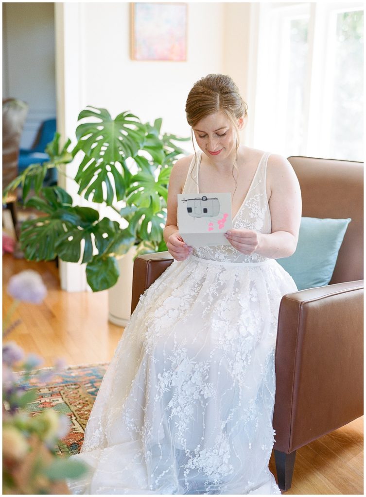 Exchanging letters on wedding day
