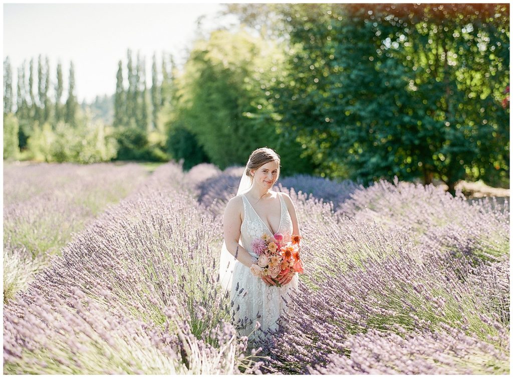 Bride in lavender at Woodinville Lavender Farm micro wedding