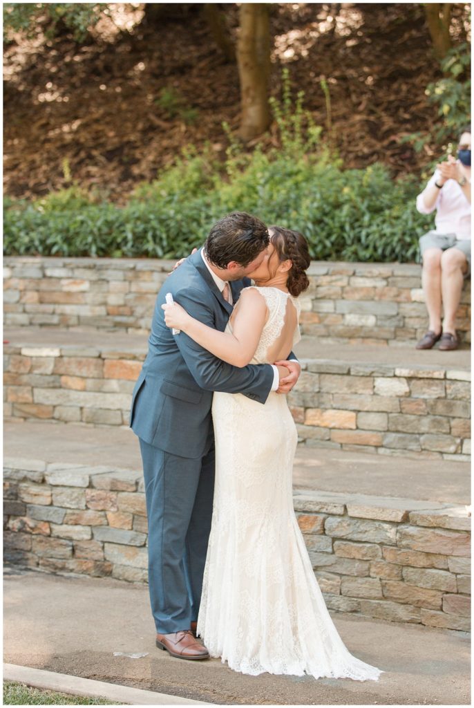 first kiss during covid elopement at Lafayette Park