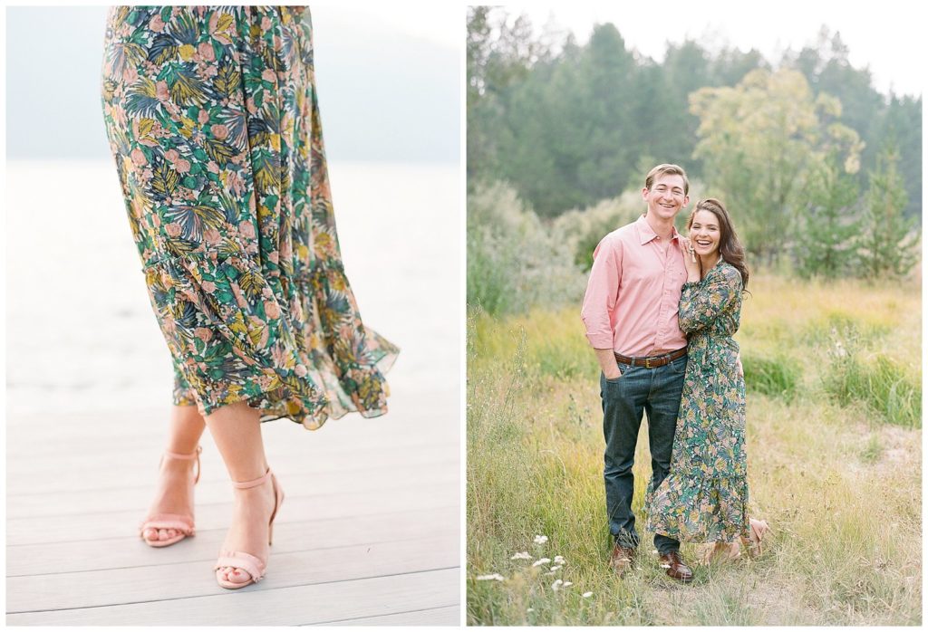 Lake Tahoe engagement photos with floral dress