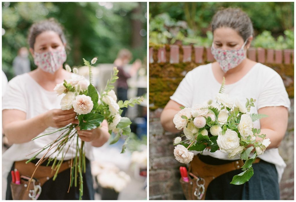 Gather Design Company making a bridal bouquet