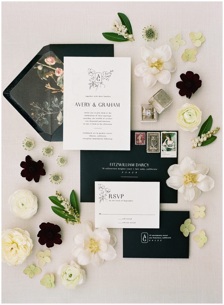 Black and white wedding invitation by The Aerialist Press || The Ganeys