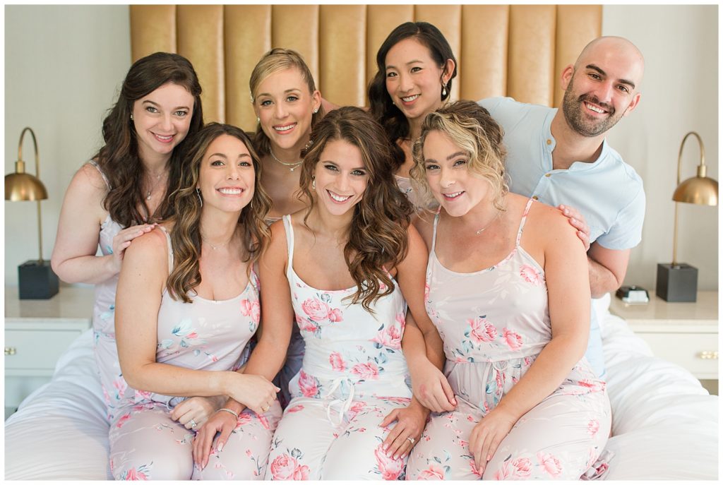 bridesmaids in matching pajamas