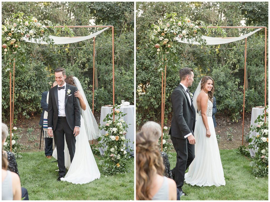 bride and groom circling each other during jewish wedding ceremony