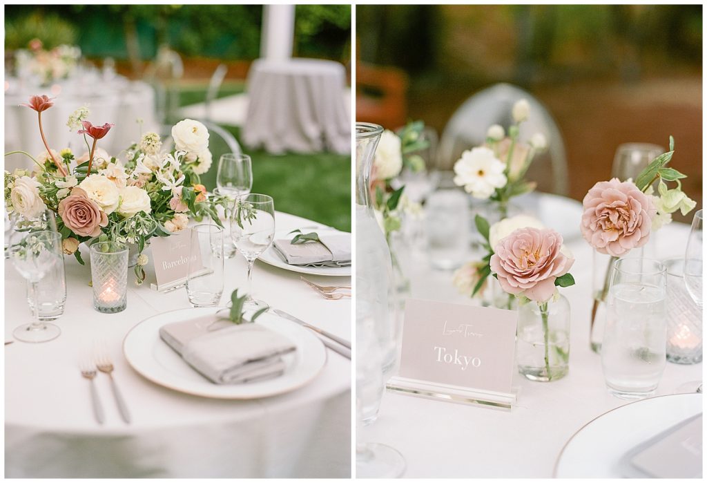 white and gray wedding with pops of pink