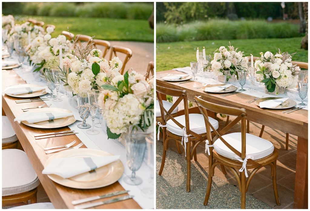 wooden crossback chairs for micro wedding in Atherton