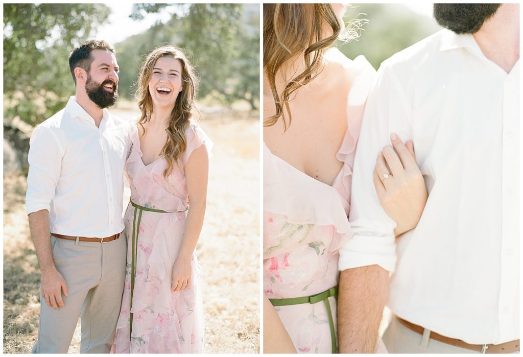 blush flowy dress for engagement photos in San Diego