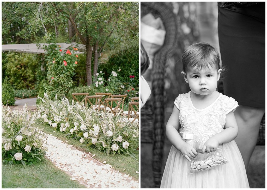 Wedding ceremony with floral path and Pleasanton Rentals 