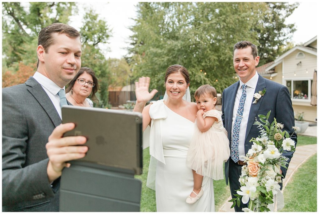 family calling in via zoom for micro wedding in Pleasant Hill